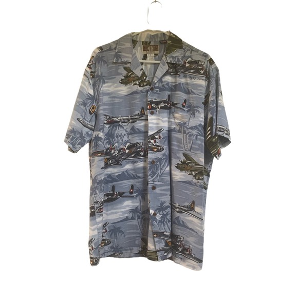 Kalaheo Hawaii  Pearl Harbor WWII Mens Short Sleeve Bomber Planes Size Large - Picture 1 of 8